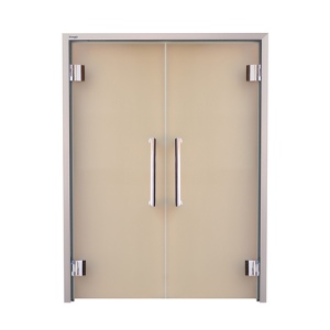 Дверь стеклянная двустворчатая — графит матированный, бронзовый профиль, 15х200 (1500*1990)